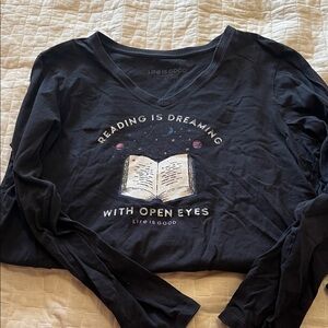 Life Is Good Navy Long Sleeve Shirt with Book Design